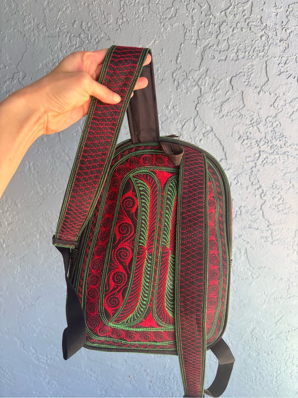 Embroidered Red & Green Mini Backpack - Picture 8 of 12